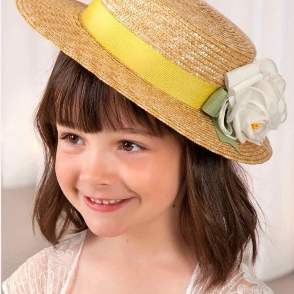 ABEL & LULA, BRAND-NEW Girls Straw Hat with Yellow Band and White Flower